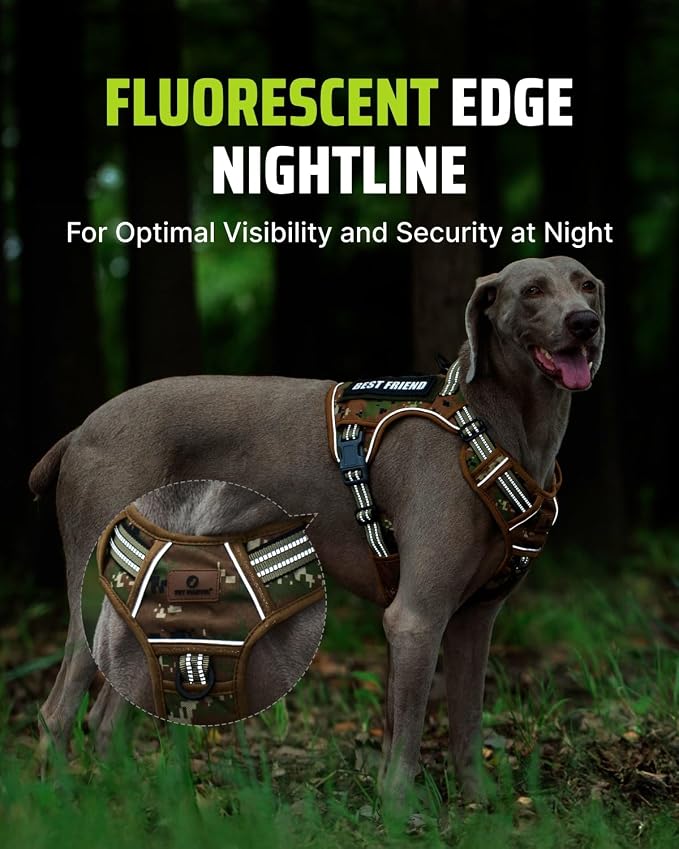 Tactical Dog Harness No-Pull Military Vest for Medium & Large Dogs, Adjustable Reflective Escape-Proof Vest with MOLLE System, Handle Control for Training, Walking, Outdoor – Camo