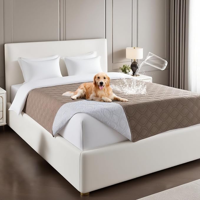 PrinceDeco Waterproof Couch Cover for Dogs Washable Dog Blanket Indoor and Outdoor Replacement Bed Cover with Anti-Slip Back Furniture Bed Couch Sofa for Large Sized Dog(52x82 Inch,Taupe)