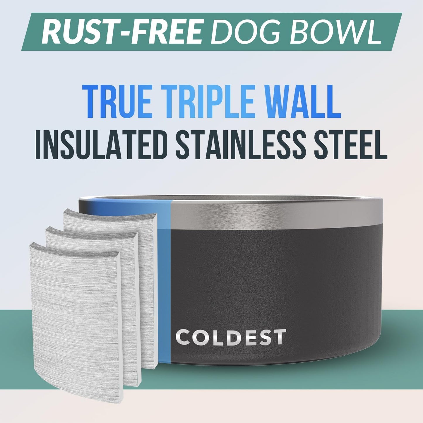 Coldest Dog Bowl - Anti Rust Metal, Non Slip, 3 Layers Insulated Stainless Steel Dog Bowls - Spill Proof & Heavy Duty - Water Bowl for Dogs, Cats & Pets, Dish Washer Safe (200 oz, Stealth Black)