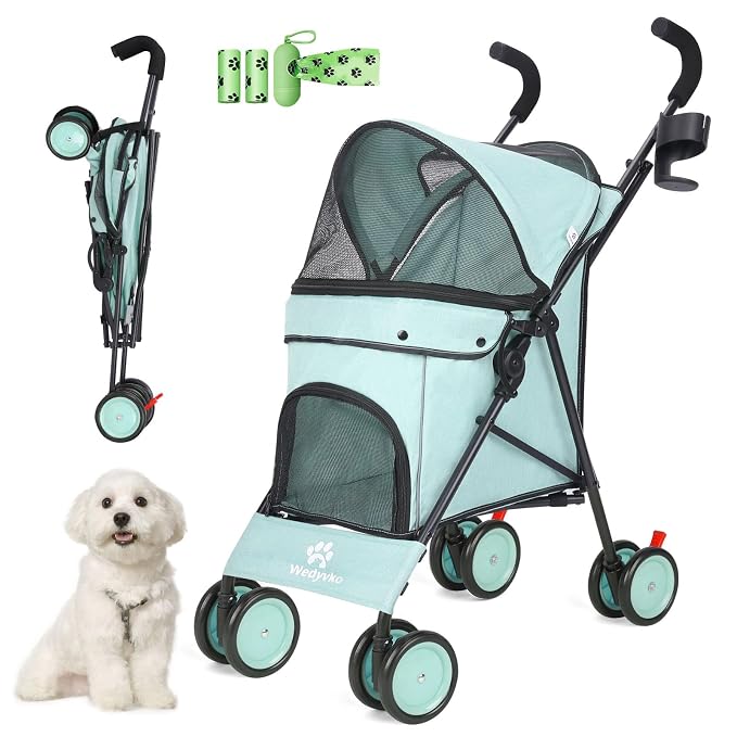 3 in 1 Pet Stroller for Small Dogs and Cats, Foldable Pet Stroller with Cats and Dogs Jogger Travel Strollers, 4 Wheels, Breathable Mesh, Large Capacity, Easy to Carry (Tealblue B)