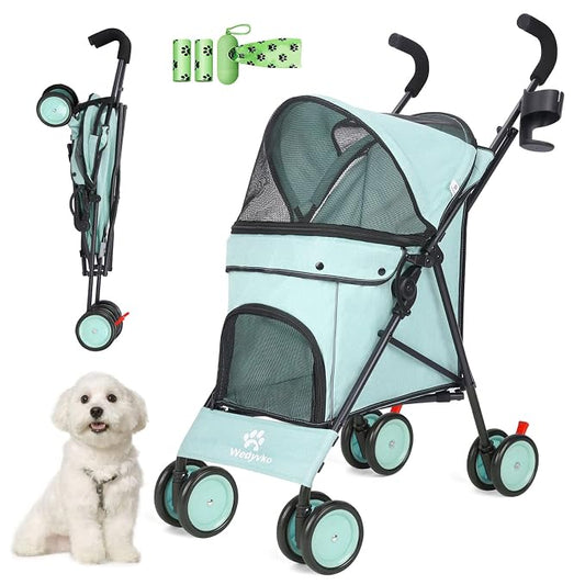 3 in 1 Pet Stroller for Small Dogs and Cats, Foldable Pet Stroller with Cats and Dogs Jogger Travel Strollers, 4 Wheels, Breathable Mesh, Large Capacity, Easy to Carry (Tealblue B)