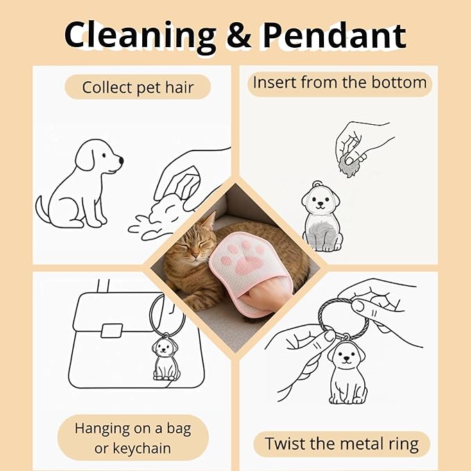 Xontri 2025 Upgrade Electrostatic Pet Hair Removal Glove, A Reusable Pet Hair Remover Tool for Cats, Dogs, Clothing, Couches, Carpets(Pink Glove, Dog Keychain)