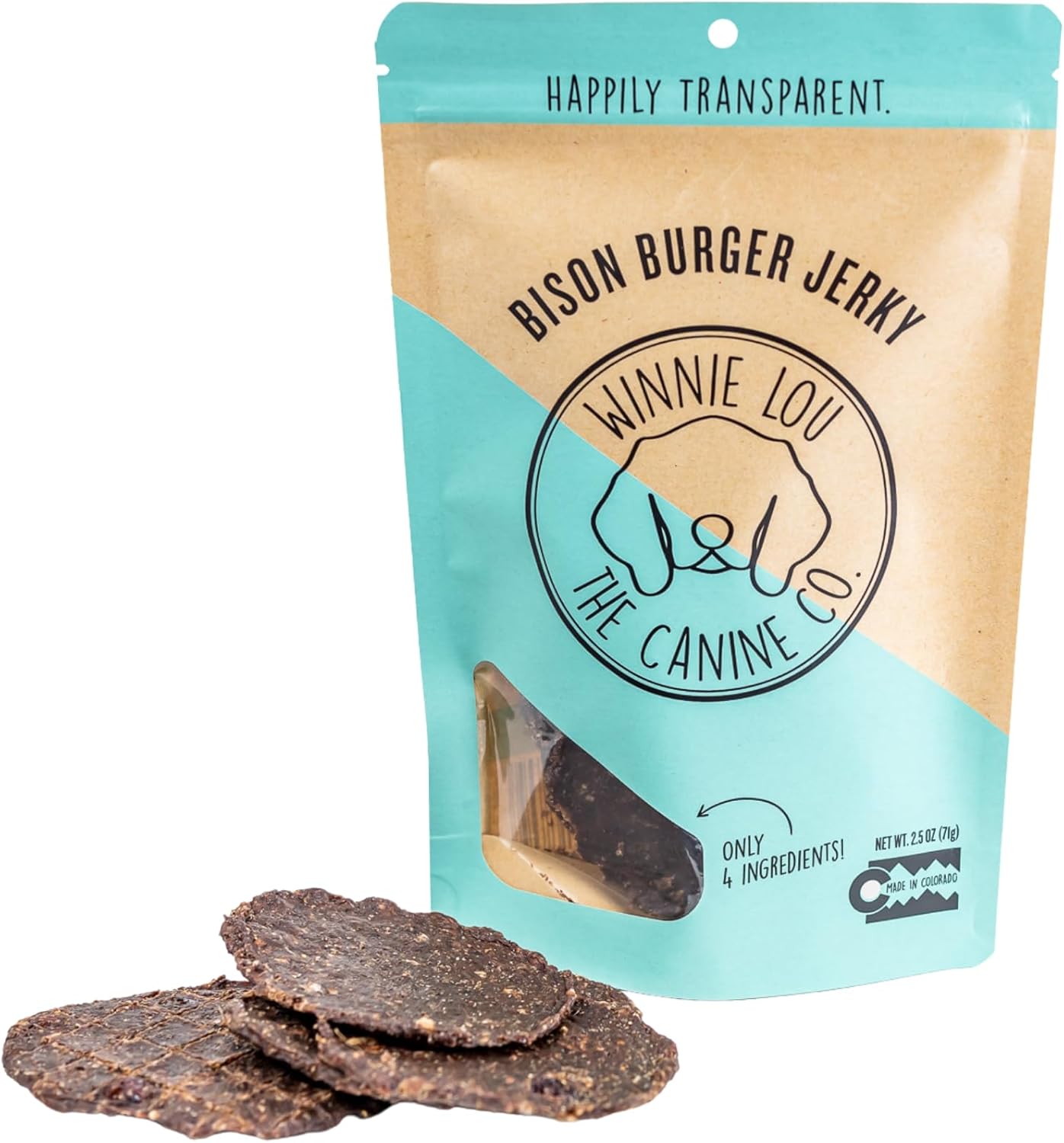 Winnie Lou Bison Burger Jerky Dog Treats – Limited Ingredient, Human Grade, Training Treats for Small, Medium & Large Dogs, Made in USA (1 Pack)