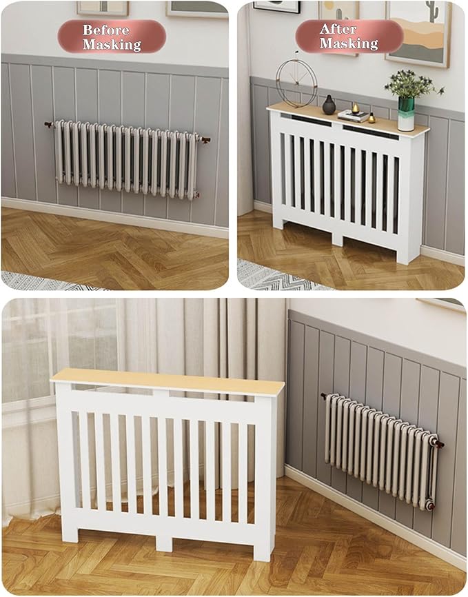 Modern Radiator Covers Wall Heater Cover Cabinet Shelf Bathroom Floor Radiator Shelve, Hide Cluttered Pipes/Easy to Install, Suitable for Household Living Room, White(39.4" Lx39.4 Hx9.8 W)