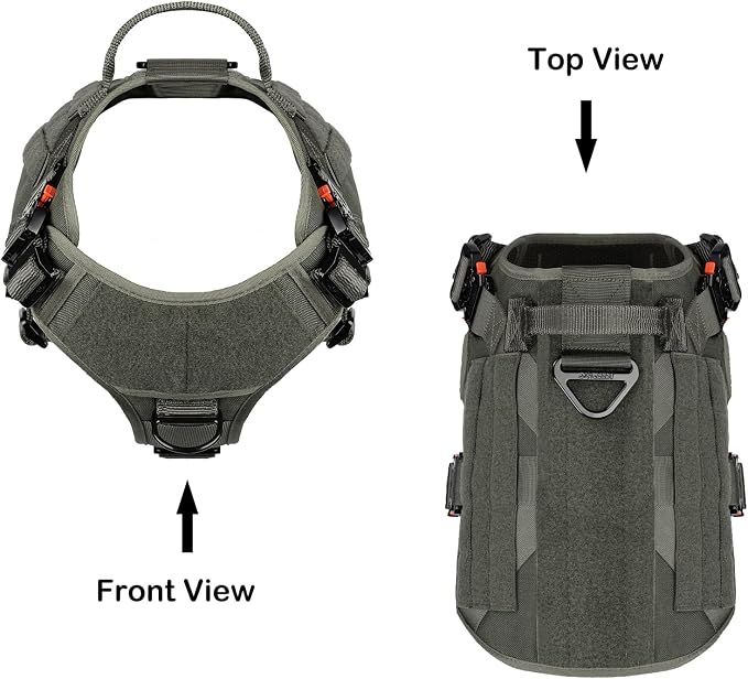 ICEFANG Tactical Dog Harness for Large Dogs,Full Metal Buckles Dog Vest | with MOLLE, Reflective,Adjustable,2 Leash Clips,Control Handle,No Pull,Soft Padded,Green,Large