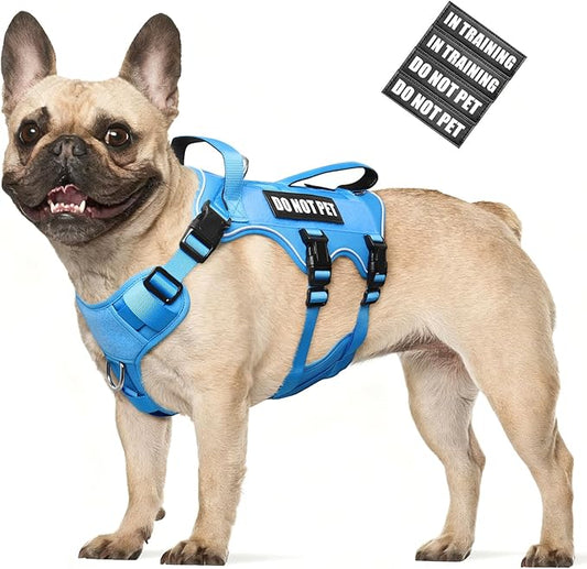 Escape Proof Dog Harness with Double Handle+4 Removable Patches | Service Working Molle Harness with Double Handle for Medium Dogs, Tactical Pet Reflective Vest for Walking Hiking Hunting