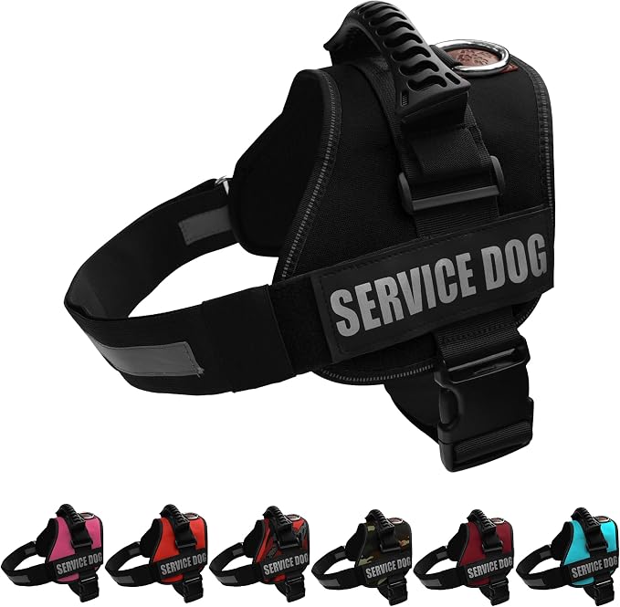 Service Dog Vest Harness – Reflective Service Animal Vest with Handle, No-Pull Adjustable Mesh Padding – XXS–XL – 2 Removable Patches. (Medium, Black)
