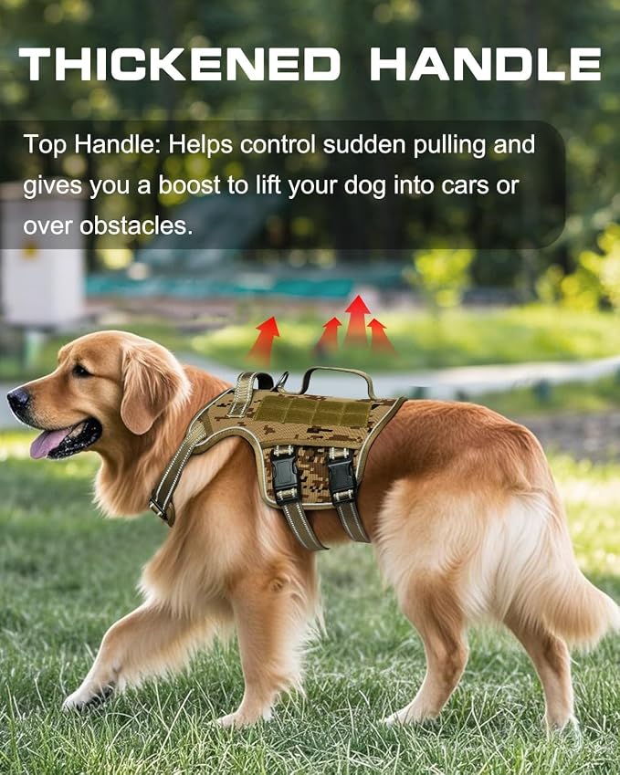 Dog Harness, Tactical No Pull for Small Sized Dog with Handle | Breathable Soft Padded, Adjustable, Reflective, Molle System, Heavy Duty, No Choke for Walking Training, Desert Camo Small