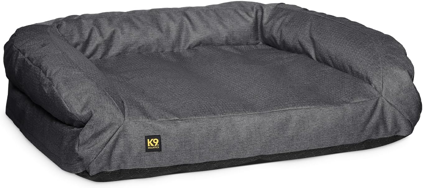 K9 Ballistics Tough Bolster Orthopedic Sofa Dog Bed with Removable Washable Cover - Durable, Water Resistant with Nonskid Bottom - Small, Titanium Premium Finish