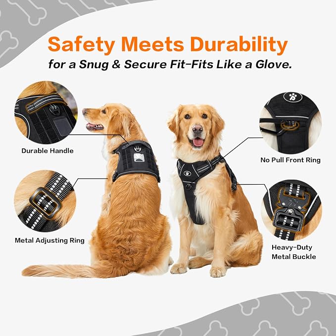 PawsPassion No Pull Dog Harness for Small Dog, Heavy Duty Tactical Adjustable Pet Harness, Voyager Service Walking Vest Harness with Easy Control Handle Ring Reflective Strip (Stealth, S)