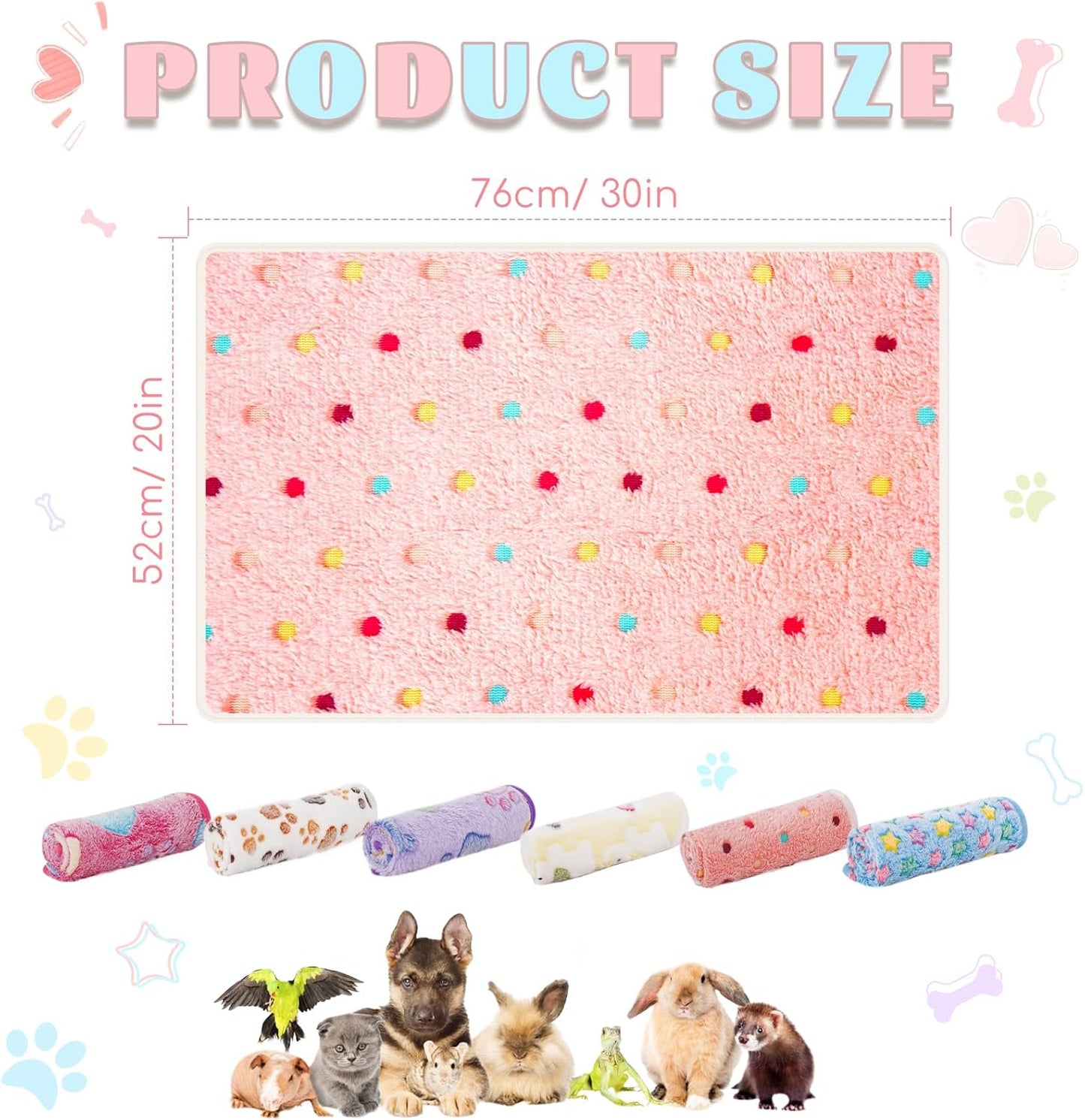 6 Pack Guinea Pig Cage Liner, Washable Guinea Pig Fleece Blankets Beding Accessories, Flannel Throw Warm Sleep Mat, Pet Pee Pads for Small Animal Hamster Rabbit Puppy Cat (Light Color, 26x14 Inch)