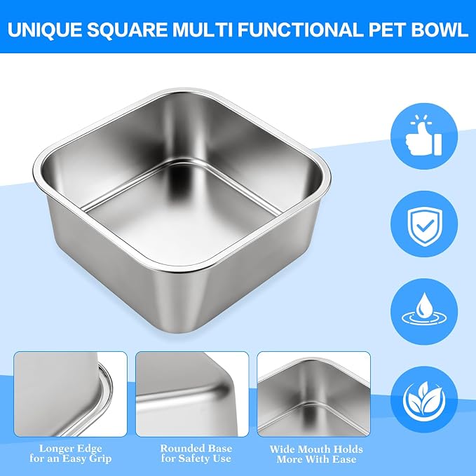 Stainless Steel Dog Bowls, High Capacity Metal Dog Food Bowls, Food and Water Bowl, No Spilling Outdoor Feeder Dish for Small and Medium Pets, Cats & Puppies 1.2 Gallons