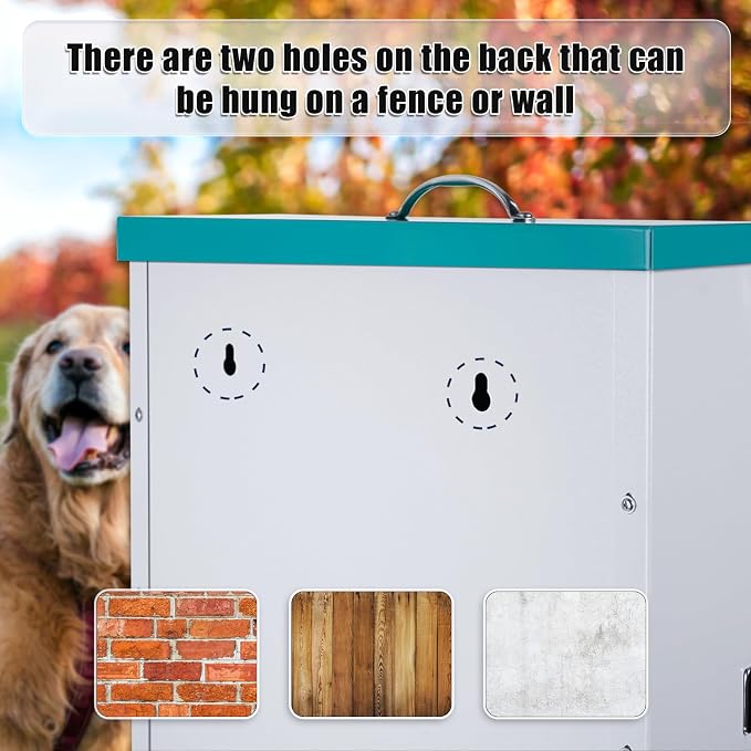 50 Lbs Automatic Dog Feeder for Large Dogs, Dog Food Dispenser | Galvanized Gravity Pet Feeder with Clear Gravity Door, for Large Breeds & Multiple Dogs, Indoor & Outdoor Use, Wall Mountable