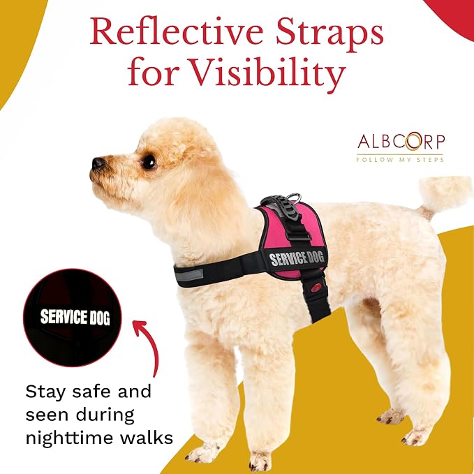 Service Dog Vest Harness – Reflective Service Animal Vest, No-Pull Harness with Handle & Mesh Padding – Sizes XXS-XL for Puppies – 2 Removable Service Patches Included (Extra Small, Pink)