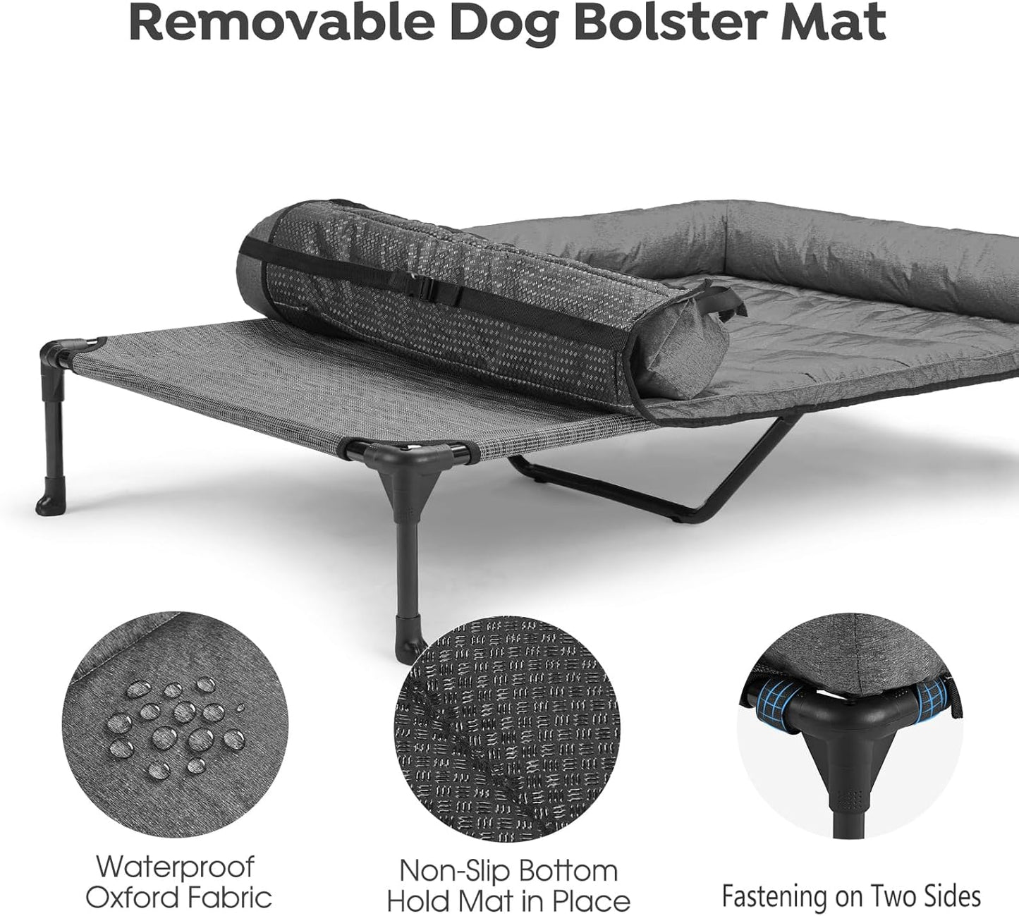 Veehoo Cooling Elevated Dog Bed Add Removable Waterproof Bolster Cushion Mat, Raised Pet Cot with Breathable Teslin Mesh, No-Slip Feet, Dog Sofa Bed for Indoor Outdoor, XXLarge, Black Silver