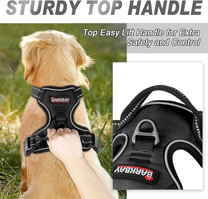 BARKBAY Dog Harness No Pull for Medium Sized Dog Front Back Clips,Dog Vest | Soft Padded No Choke With Handle,Easy On&Off,Adjustable Reflective For Walking Training Running(Black,M)