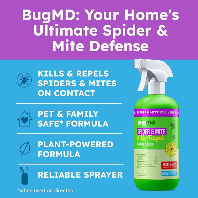 BugMD Pet Safe Spider Repellent Indoor & Outdoor Spray | Natural Spider & Mite Killer with Peppermint Oil to Create a Pest-Free Home - 16oz (Pack of 2)