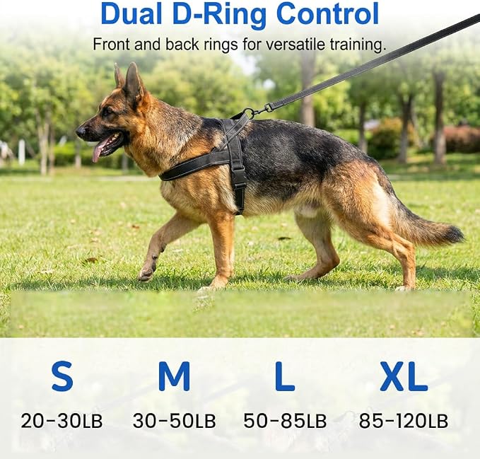 No-Pull Dog Harness with Handle, Adjustable Reflective Pet Vest Tactical Harness for Small Medium Large Dogs Walking Training, Front Clip, Escape Proof & Heavy Duty D-Ring (Khaki, M)