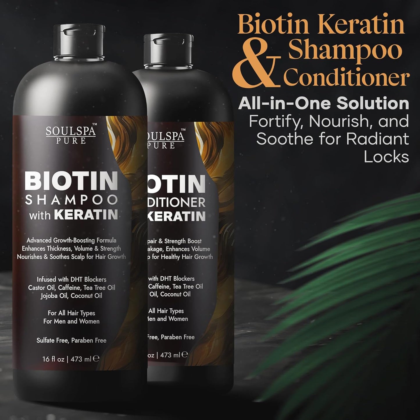Biotin Shampoo and Conditioner Set with Keratin - Sulfate-Free Advanced Anti-Thinning, Hair Growth Shampoo and Conditioner Combo Repair Formula - with DHT Blockers, for Men & Women - 16 fl oz each