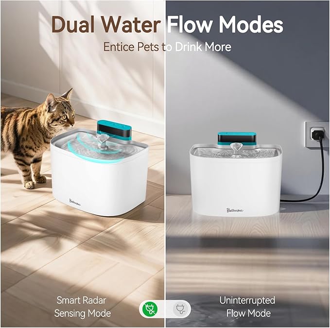 Cat Water Fountain, 122oz/3.6L Pumpless Wireless Cat Fountain, Cordless Water Fountains for Cats Indoor, Dog Pet Water Fountain Battery Operated with Stainless Steel Tray (White, Fountain+2 Fliters)