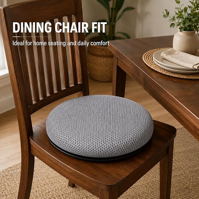 Sojoy iGelComfort Deluxe Gel Swivel Seat Cushion with Supportive Memory Foam 360 Degrees Rotating Seat Cushion for Home,Stool Chair,Office (Gray, 13.5 * 13.5 * 1.75 - Mesh)