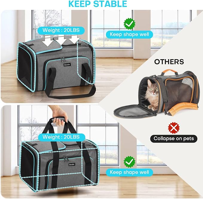 Pet Carrier, Large Soft Sided Expandable Travel Carrier with Steel Frame, Anti-Scratch Mesh, Removable Fleece Pad and Pockets for Cats, Dogs and Small Animals up to 15 lbs (Gray, 4 Sides Expandable)