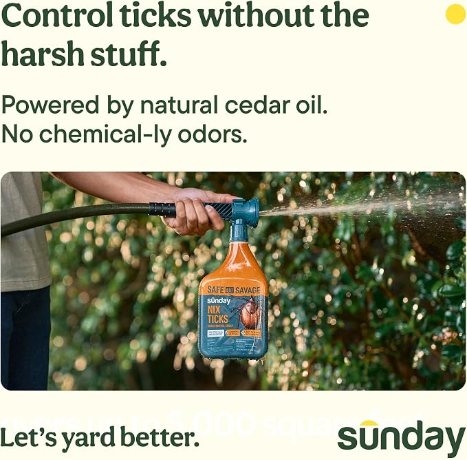 Sunday Nix Ticks - Tick Control Spray - Ready-to-Use - Concentrated Cedar Oil - Helps Kill Ticks, Tick Larvae, Fleas, and Mosquitos - Lasts up to 4 Weeks - 32 Fl Oz, 2-Pack