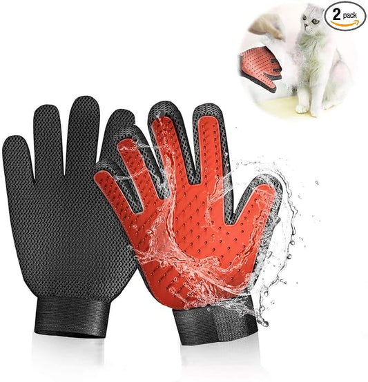 Pet Grooming Glove Hair Remover Brush Gentle Deshedding Efficient Pet Mitt Pet Massage Gloves Left & Right Hand Draw Dogs Cats Horses Long Short Fur (1Pair Left & Right Hand)