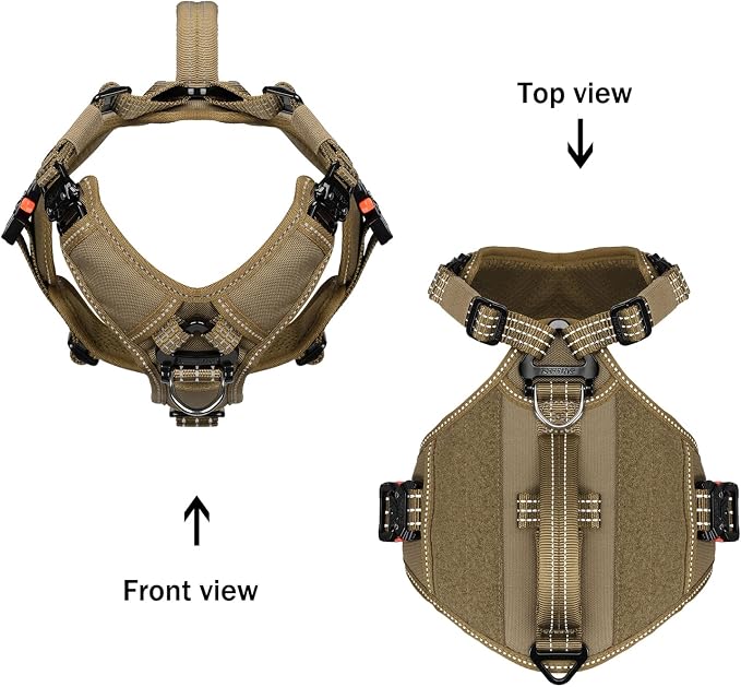 ICEFANG Quick-Moving Tactical Dog Harness for Small Dogs,No Pull Dog Vest | Control Handle,Reflective,Full Metal Buckles,Adjustable,Hook-and-Loop Panel,Soft Padded,Brown,Small