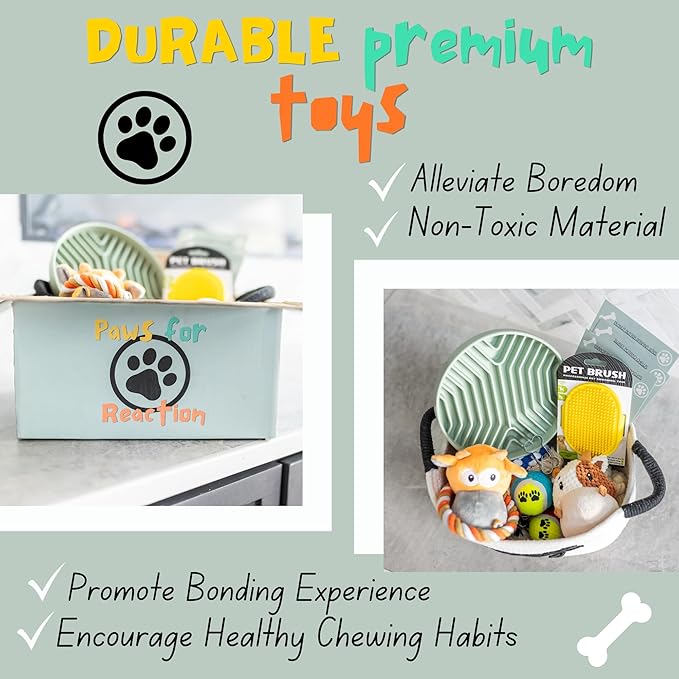 Paws For Reaction New Puppy Gift Basket - Premium Puppy Starter Kit and Dog Gift Basket with Dog Toys - Perfect Doggie Birthday Gifts and Puppy Necessities with Pet Toy Basket.