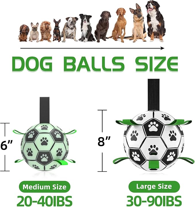 Glow in The Dark Dog Toys, 8'' Dog Soccer Ball with Straps Upgraded Interactive Light Up Dog Toys, World Cup Dogs Football, Outdoor Tug Toys for Medium & Large Dogs Birthday Gifts(8 Inch-Large)