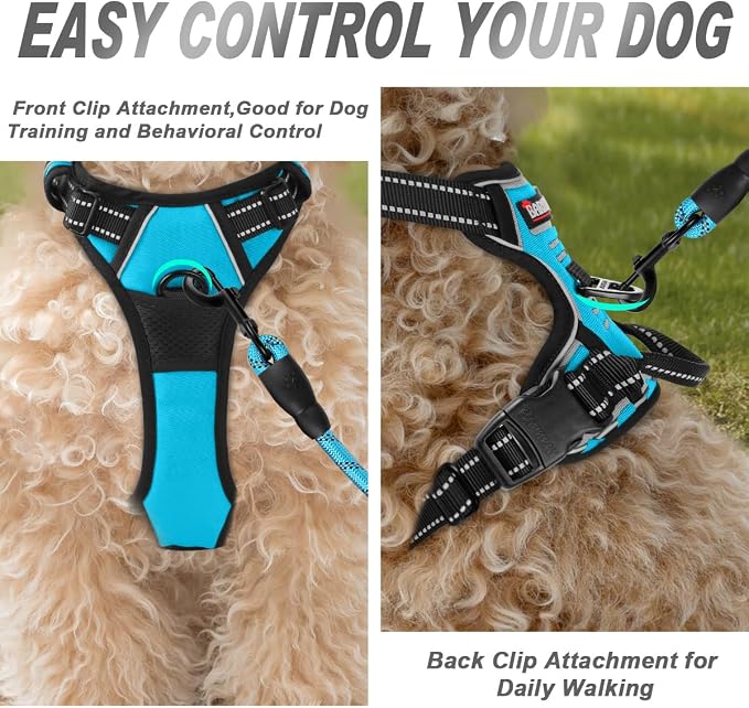 BARKBAY Dog Harness No Pull for Small Sized Dog Front Back Clips,Dog Vest | Soft Padded No Choke With Handle,Easy On&Off,Adjustable Reflective For Walking Training Running(Blue,XS)