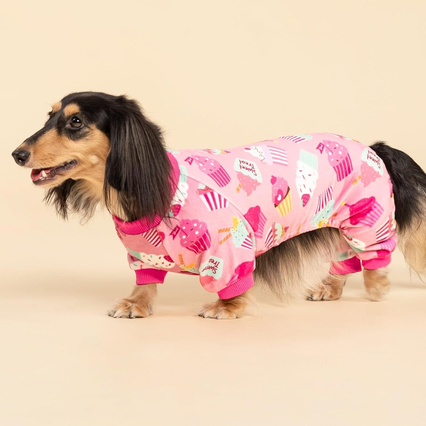 Fitwarm Cupcake Dog Pajamas, Birthday Outfit for Small Dogs Girl, Cozy Pet Onesie with Feet, Pink, XXL