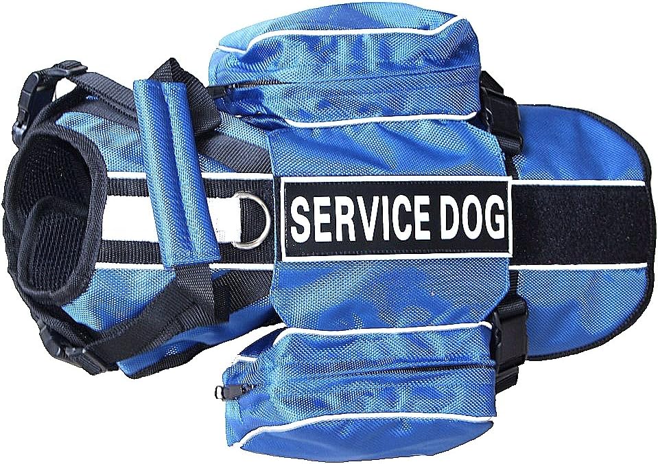 Serijoars Dog Vest Harnesses with Saddlebag Backpack for Camping & Travel - Reflective Hound Hiking Backpack Saddle Bag - Lightweight Vest Harness for Medium & Large Dogs (Blue, L)