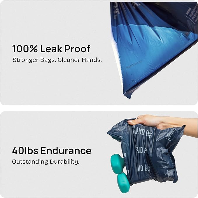 2026 New Edition, Fei & Eve Dog Poop Bags - Extra Thick 25 Micron & 100% Leak-Proof | Full Blackout & Odor-Locking | Stretch Resistant | Easy to Tear off | Waste Bags | Unscented | 8 Rolls