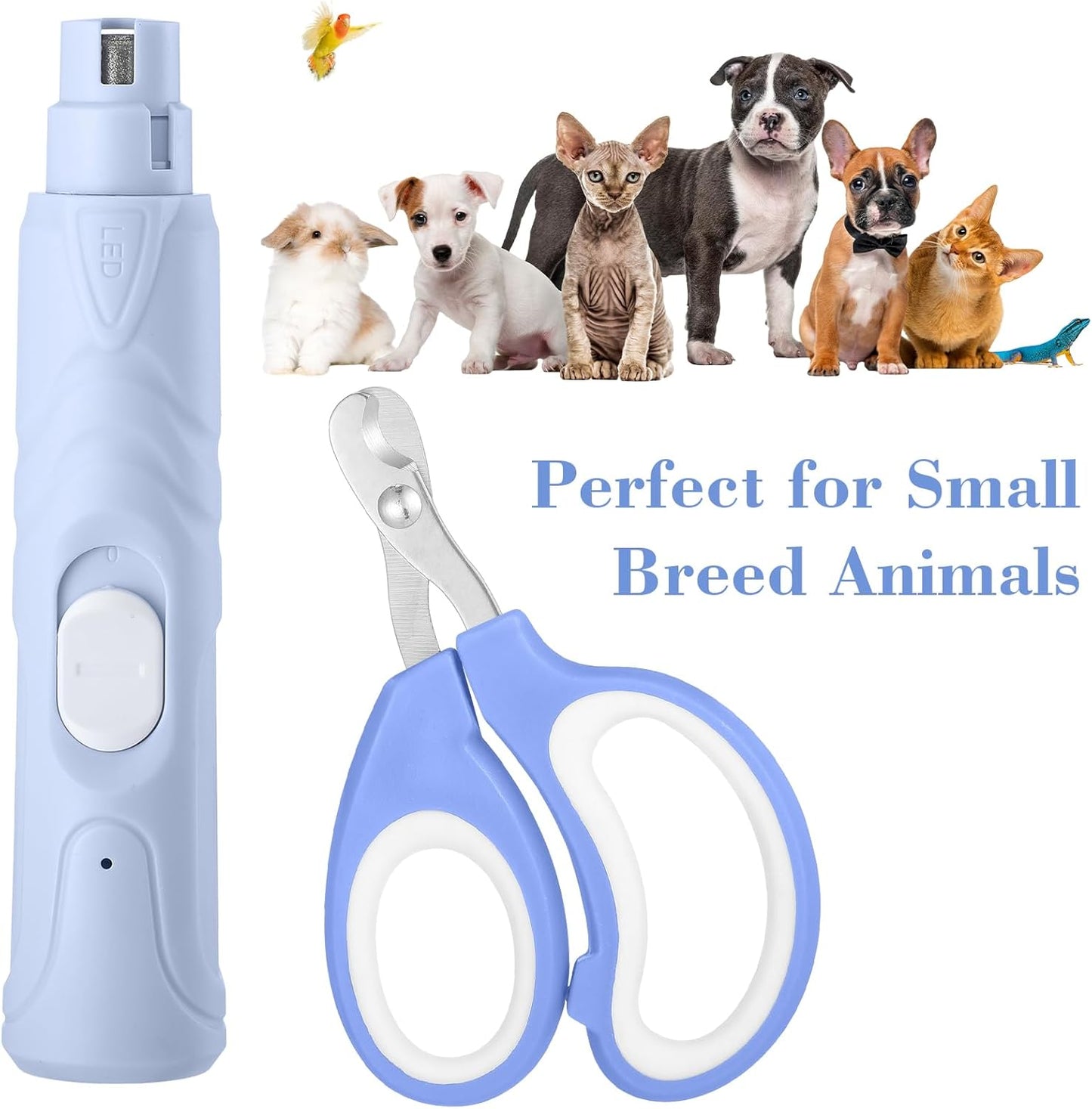 Lasnten Bearded Dragon Nail Grinder with Bearded Dragon Nail Clippers Rechargeable Pet Paw Trimmer Reptile Nail File with LED Lamp Grooming Tool for Reptile Lizard Turtle Iguana Bird Hedgehog