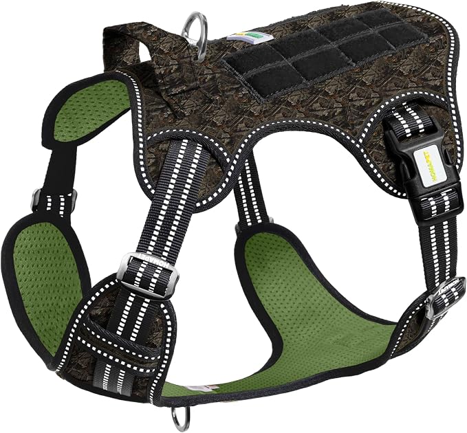 Homapet. Tactical Dog Harness with Dual Leash Attachment Points, Adjustable and Reflective Military Grade Dog Vest with Comfort Control Handle (Forest CAMO-S)