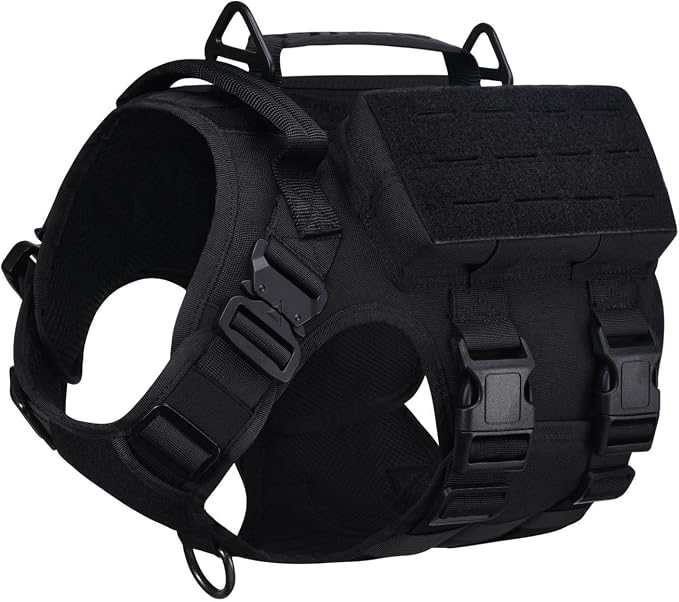 AIWAI Tactical Dog Harness with Handle for Large Dogs,2X Metal Buckle, Dog MOLLE Vest with Pockets,No Pull Adjustable Pet Harness, Easy Control Dog Vest Harness for Working Training (Black, Medium)