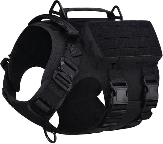 AIWAI Tactical Dog Harness with Handle for Large Dogs,2X Metal Buckle, Dog MOLLE Vest with Pockets,No Pull Adjustable Pet Harness, Easy Control Dog Vest Harness for Working Training (Black, XL)