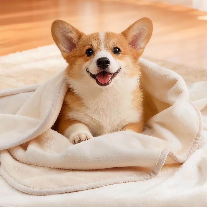 LOOBANI Waterproof Dog Blanket for Couch, Soft Couch Cover 50" x 60" Beige | Pet Blanket for Medium Large Dogs, Double Side Liquid-Proof, Reversible Flannel Bed Throw for Sofa, Travel, Hair Resistant