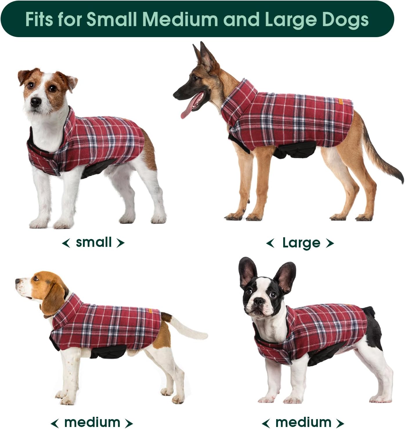 Kuoser Warm Dog Coat, Waterproof Dog Coats for X-Small Dogs, Adjustable Durable Doggie Winter Jacket Reversible Cozy Puppy Cold Weather Apparel from Small to Large Breed, Red XS