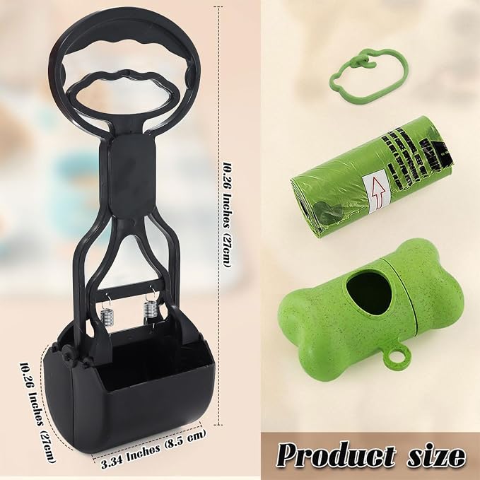 Andiker Dog Pooper Scooper with Short Handle, 10.23" Tall Dual-Spring Pet Pooper Scooper with 1 Roll of Dog Poop Bag and a Dispenser Easy to Use Dog Poop Scooper for Yard Picking Waste Up (Dark Blue)