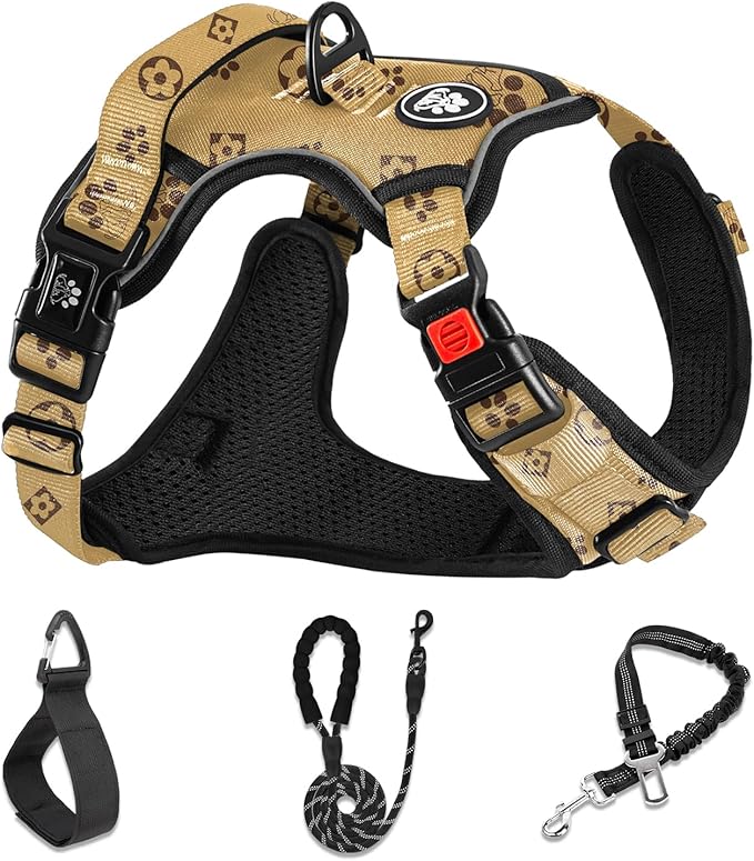 NESTROAD No Pull Dog Harness,Adjustable Oxford Dog Vest Harness with Leash,Reflective No-Choke Pet Harness with Easy Control Soft Handle for Large Dogs(X-Large,Light Brown)