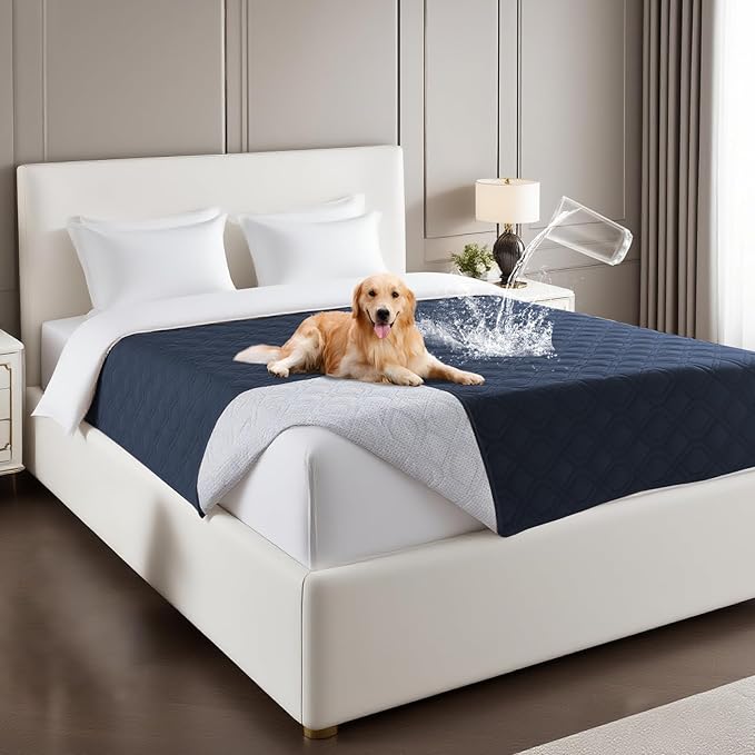 PrinceDeco Waterproof Couch Cover for Dogs Washable Dog Blanket Indoor and Outdoor Replacement Bed Cover with Anti-Slip Back Furniture Bed Couch Sofa for Large Sized Dog(52x82 Inch,Navy)