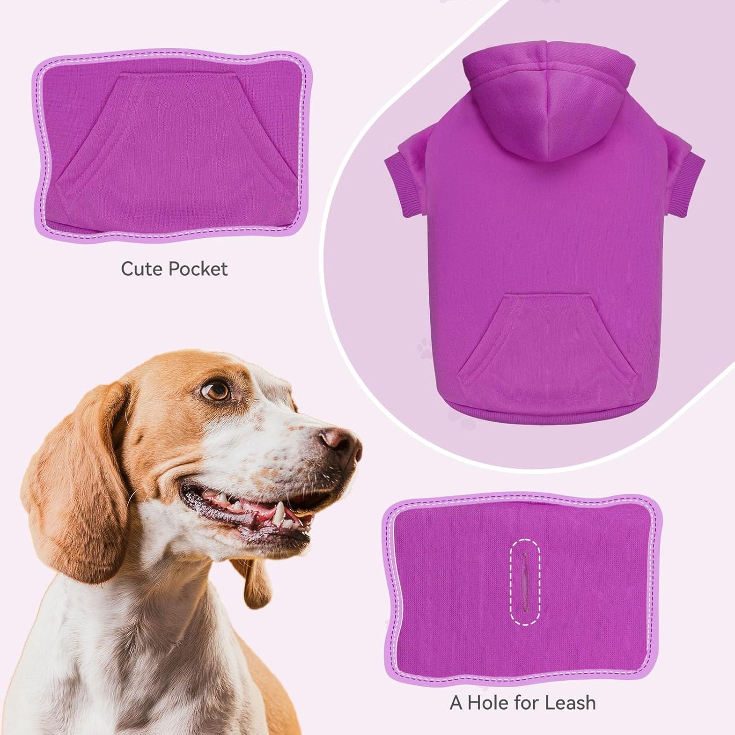 Dog Sweaters for Large Dogs Dog Hoodie Sweater Solid Soft Brushed Fleece Clothes Hoodie Sweatshirt with Pocket(Purple-XL)