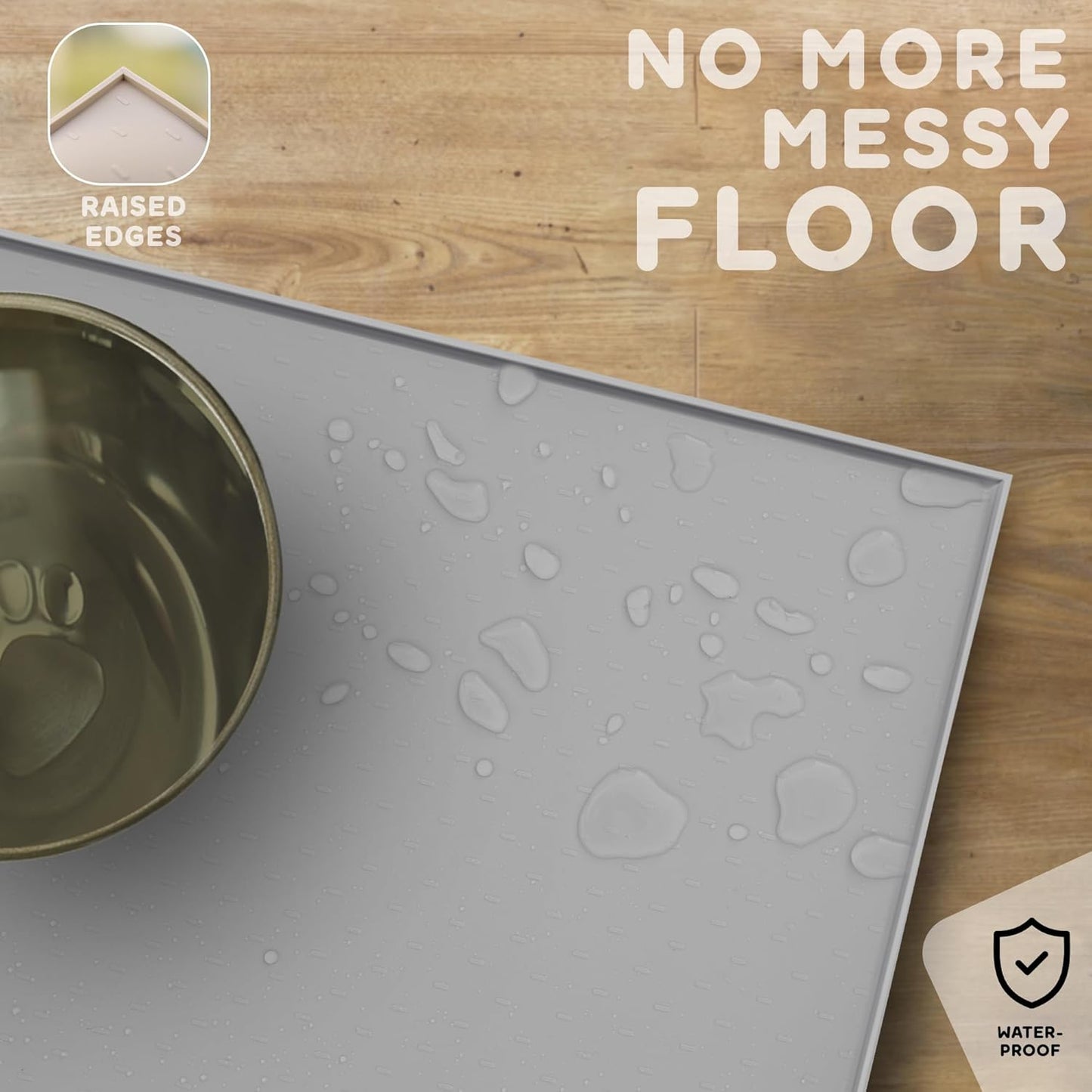 Dog Food Mat - Raised Edges Dogs Mat for Food and Water Prevent Spill, Waterproof Cat Food Mats Protect Floors, Easy Clean Dog Bowl Mats for Food and Water, Silicone Pet Feeding Placemats