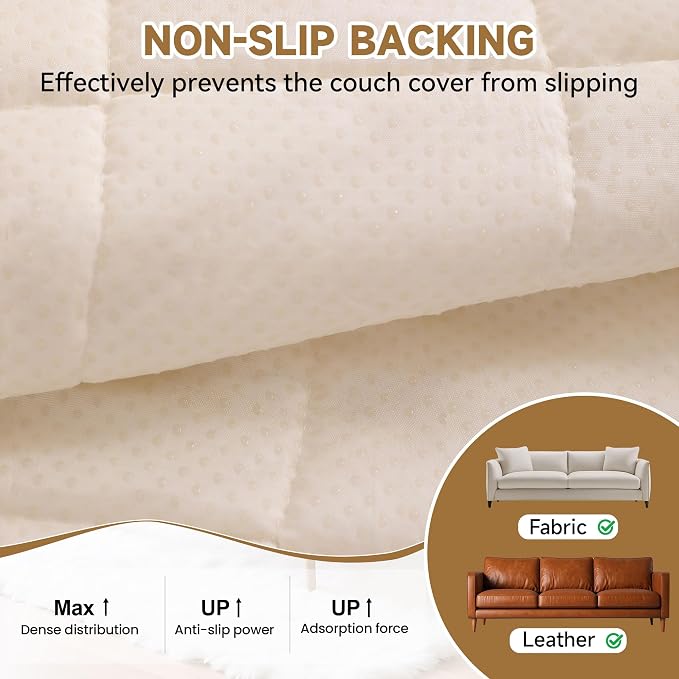 OTOB Couch Cover for Dogs Washable, Non Slip Plush Sofa Covers for 3 Cushion Couch, Fuzzy Pet Friendly Mat Bed Furniture Protector Sofa Slipcover, All Seasons (Cream, 27.6" x 70.9")