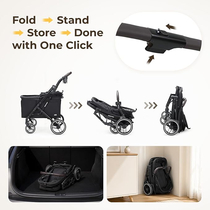 X6 Pet Stroller for Medium Large Pets Up to 70Lbs, Black | 10" Dual-Side Entry, 180° Detachable Canopy, All-Terrain Wheels, Shock Absorption, One-Hand Fold