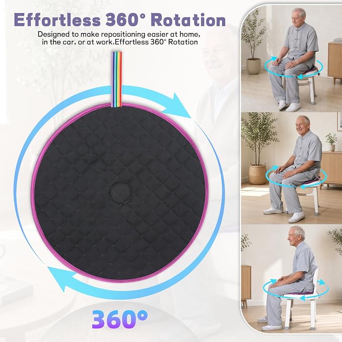 Fold & Turn Swivel Seat Cushion – Portable 360° Rotating Chair Pad with Non-Slip Base, Foldable Quilted Cotton Seat for Car, Home & Office, Compact Travel Design, Supports up to 330 lbs