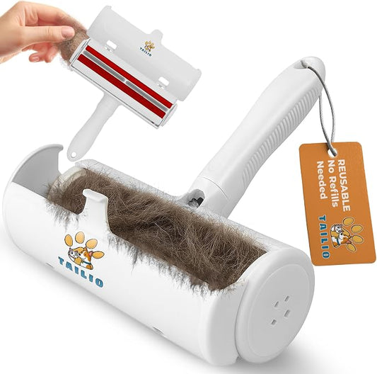 Pet Hair Remover with Fur Collector - Easy to Use Pet Hair Removal Tool - Cat & Dog Hair Remover for Couch, Furniture, Clothes, Bedding, Car - Reusable Lint Roller (White)
